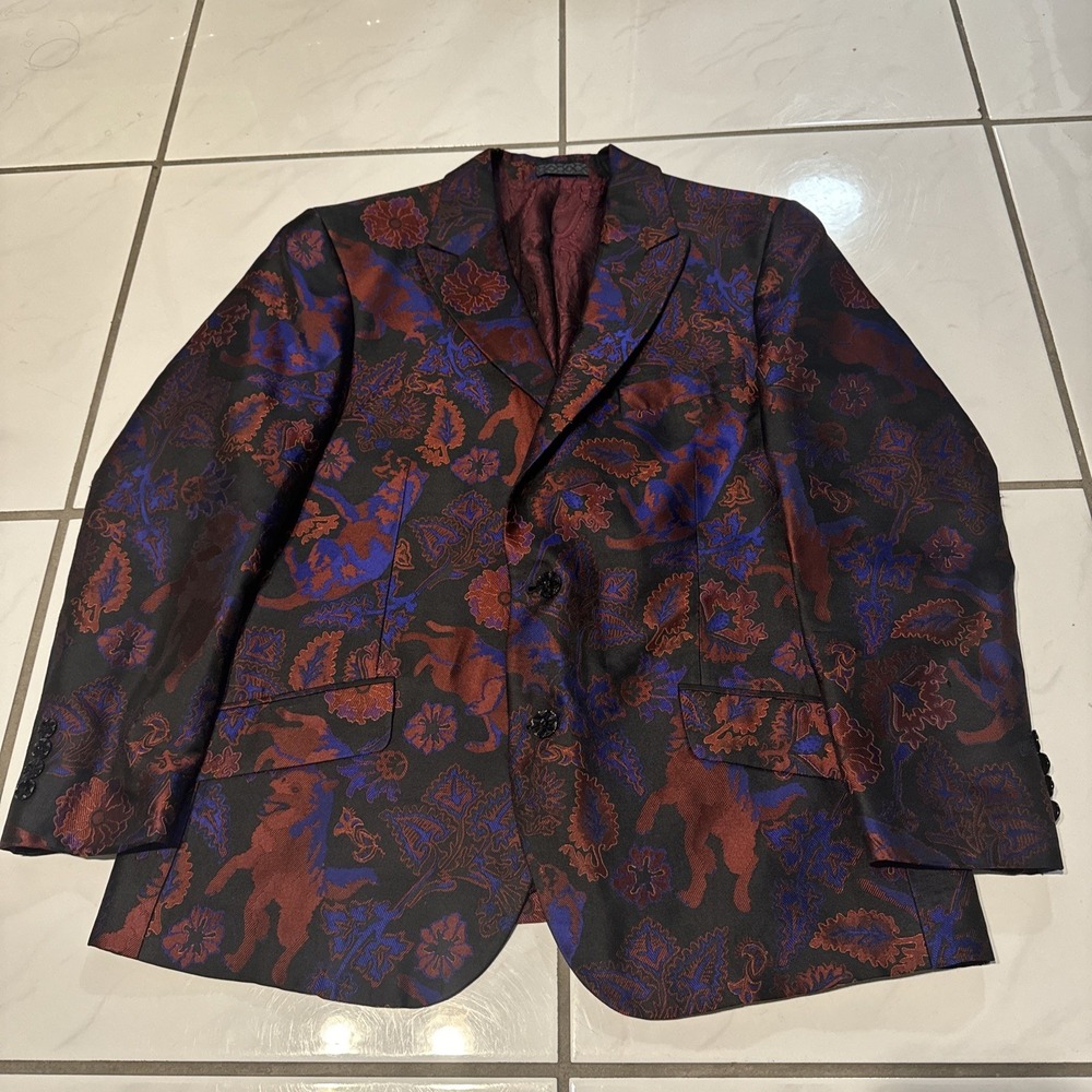 ROBERT GRAHAM Floral 2 BUTTON FRONT JACKET BLAZER 42 L Silk Blend Paisley Wolf